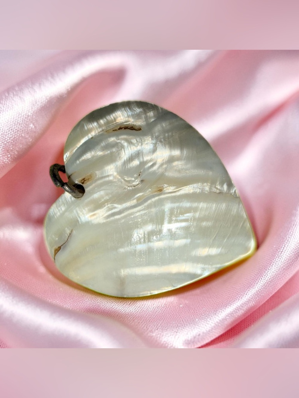HUGE Mother of Pearl Heart Pendant Necklace - White -